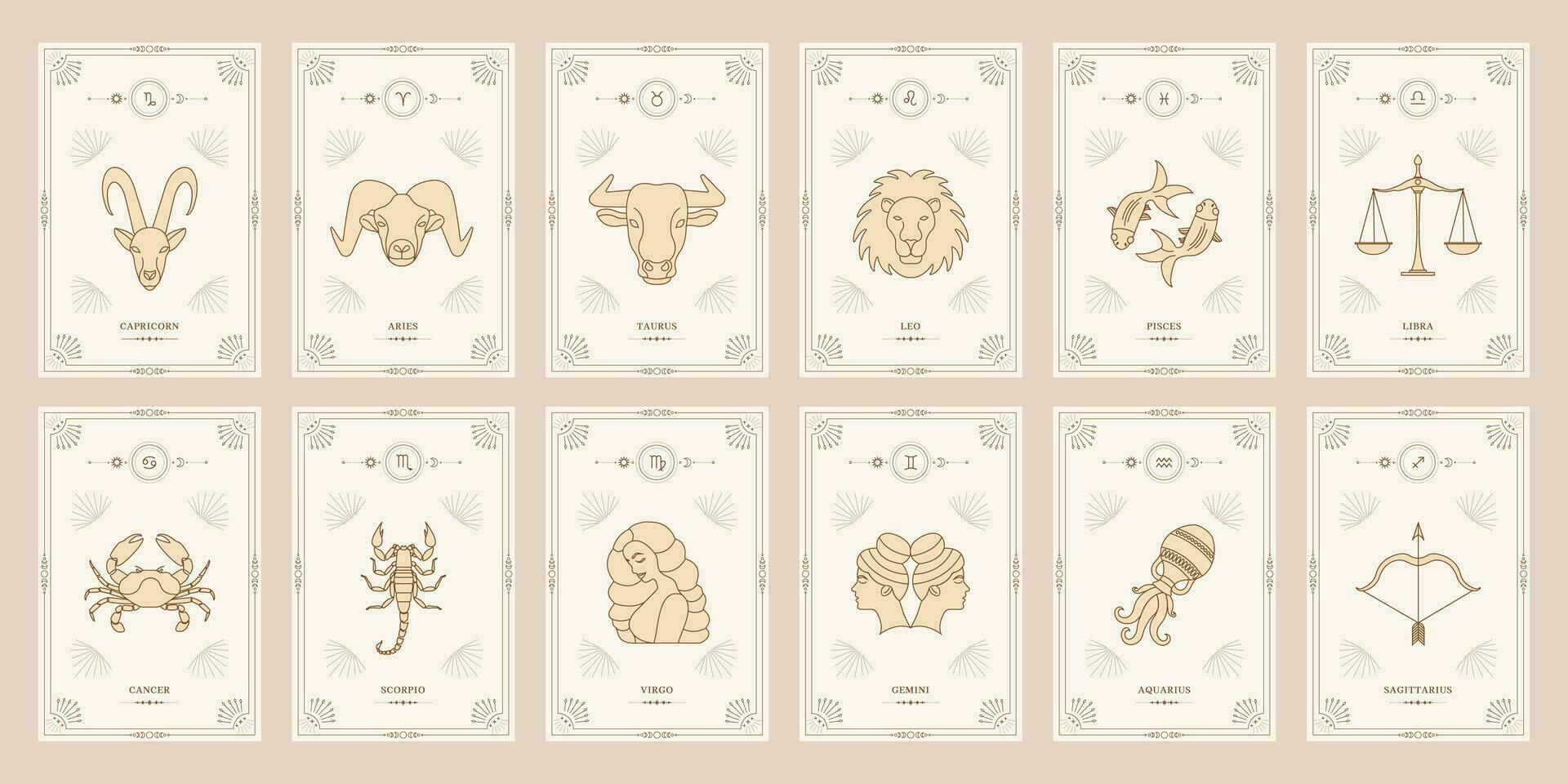 zodiaque astrologie horoscope ensemble. céleste mystique du zodiaque horoscope modèles pour logo, affiche ou carte. vecteur