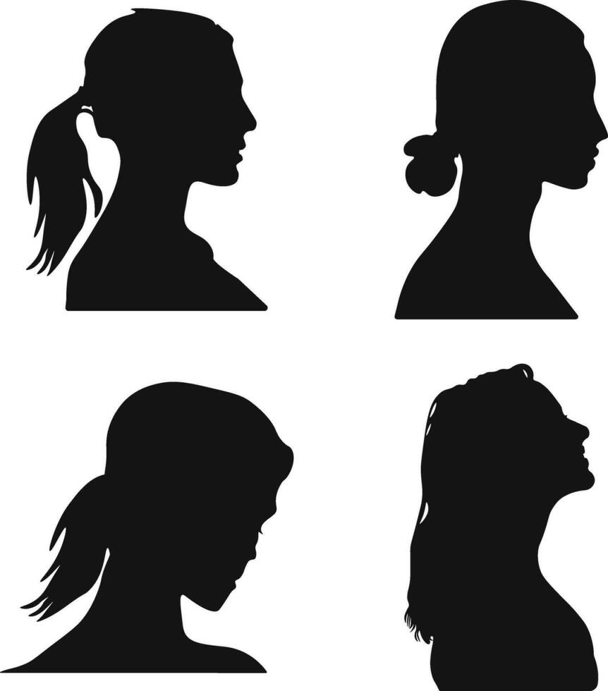 ensemble de femme tête silhouettes. avec différent coiffure. isolé sur blanc Contexte. vecteur illustration.