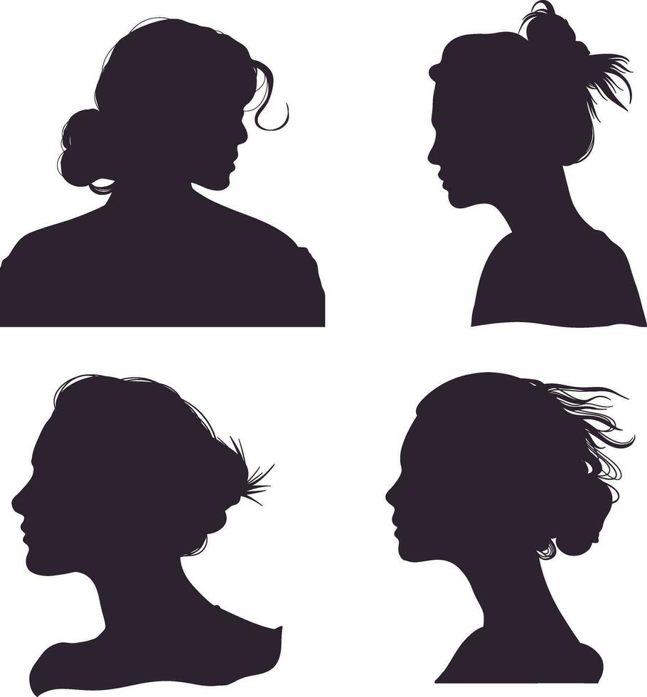 femme tête silhouette ensemble. avec plat conception. isolé noir vecteur illustration.