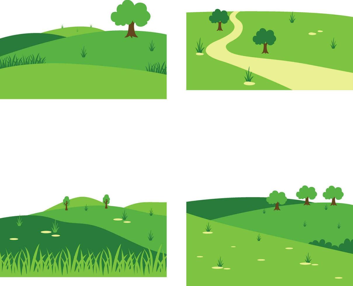 ensemble de différent champ vert collines. dans esthétique conception concept. vecteur illustration.
