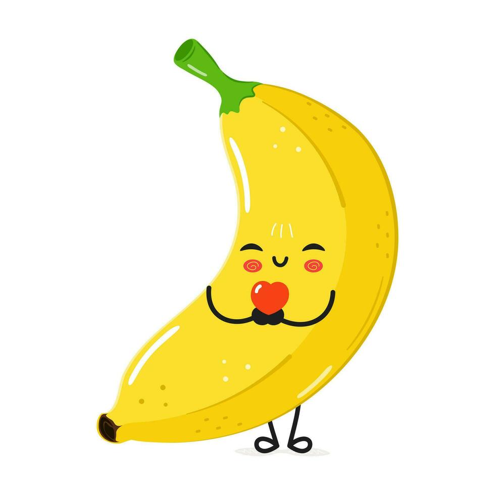 banane en portant une cœur dans mains personnage. vecteur main tiré dessin animé kawaii personnage illustration icône. isolé sur blanc Contexte. banane dans l'amour personnage concept