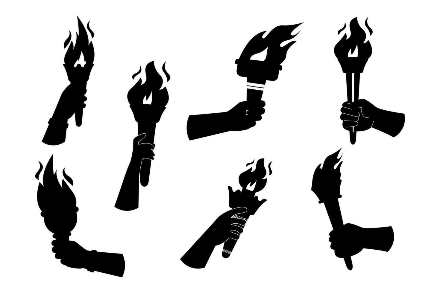 ensemble de silhouette main en portant Olympe torche vecteur