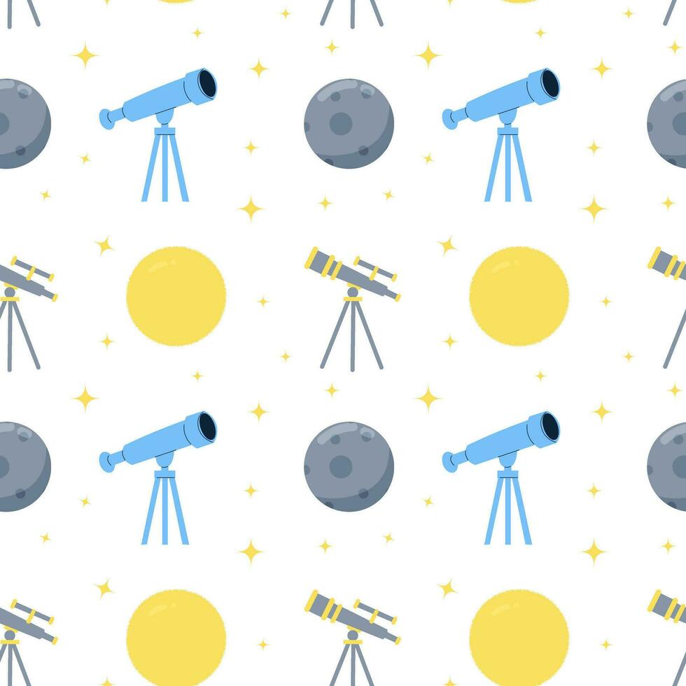 sans couture modèle de télescope, Soleil et lune. illustration dans une plat dessin animé style pour enseignement les enfants à école, enfants chambre, emballage papier. vecteur illustration