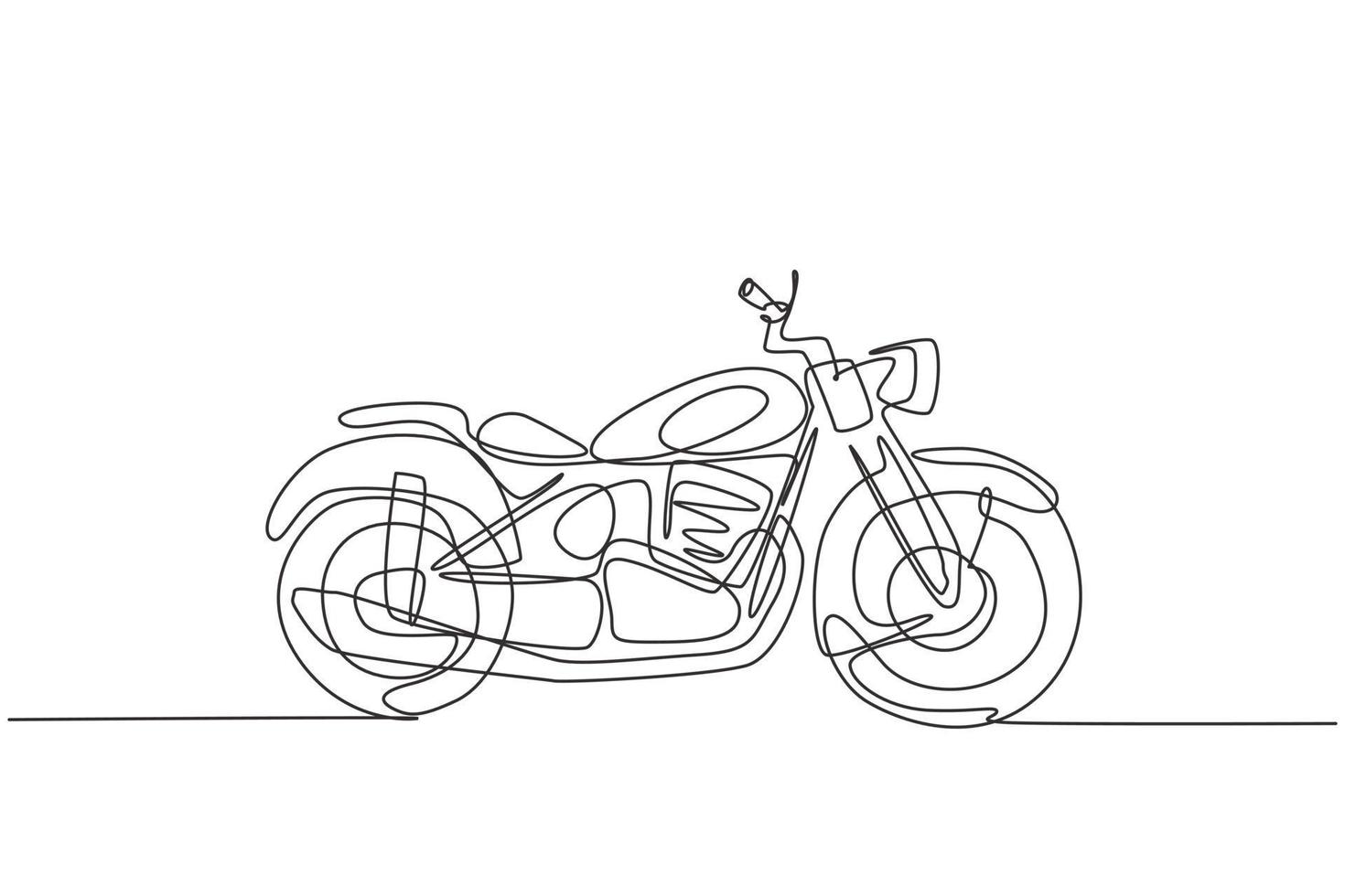 dessin au trait continu unique de l'ancien symbole de moto chopper vintage classique. Concept de transport moto rétro une ligne dessiner illustration vectorielle graphique design vecteur