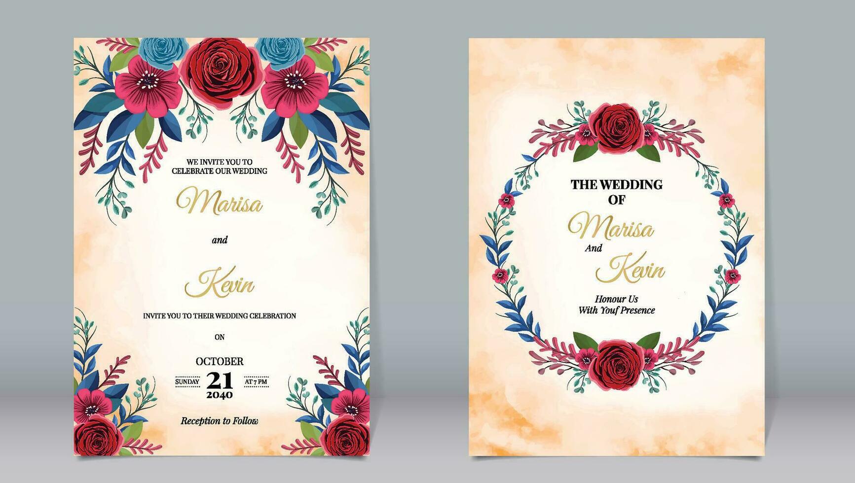 luxe mariage invitation rouge Rose fleurs et feuilles avec aquarelle vecteur