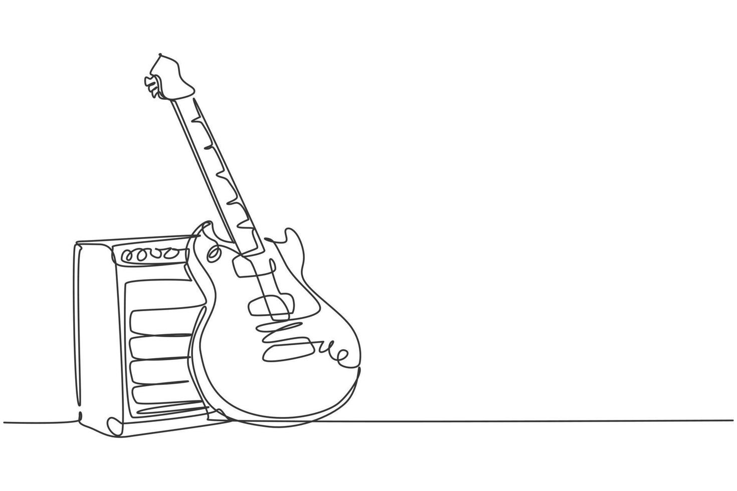 un seul dessin de guitare électrique avec amplificateur. concept d'instruments de musique à cordes. ligne continue tendance dessiner illustration vectorielle de conception graphique vecteur