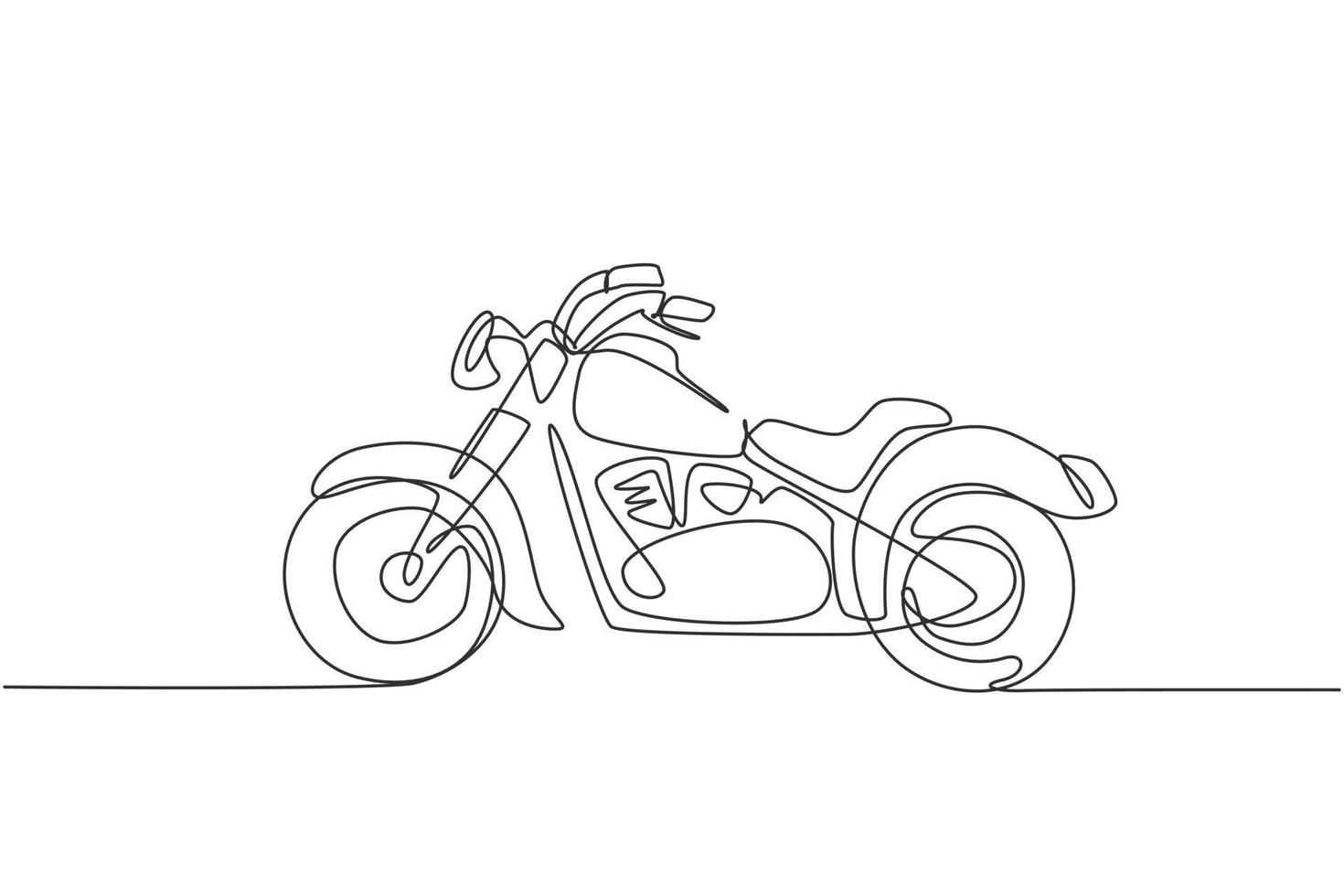un dessin au trait continu d'une ancienne icône de moto vintage rétro. Concept de transport de moto classique dessin graphique à une seule ligne design illustration vectorielle vecteur