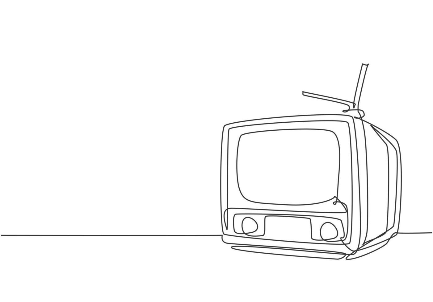 un dessin au trait continu de la vieille télévision classique rétro avec antenne. Élément de divertissement tv analogique vintage concept unique ligne dessiner illustration graphique vectorielle de conception vecteur