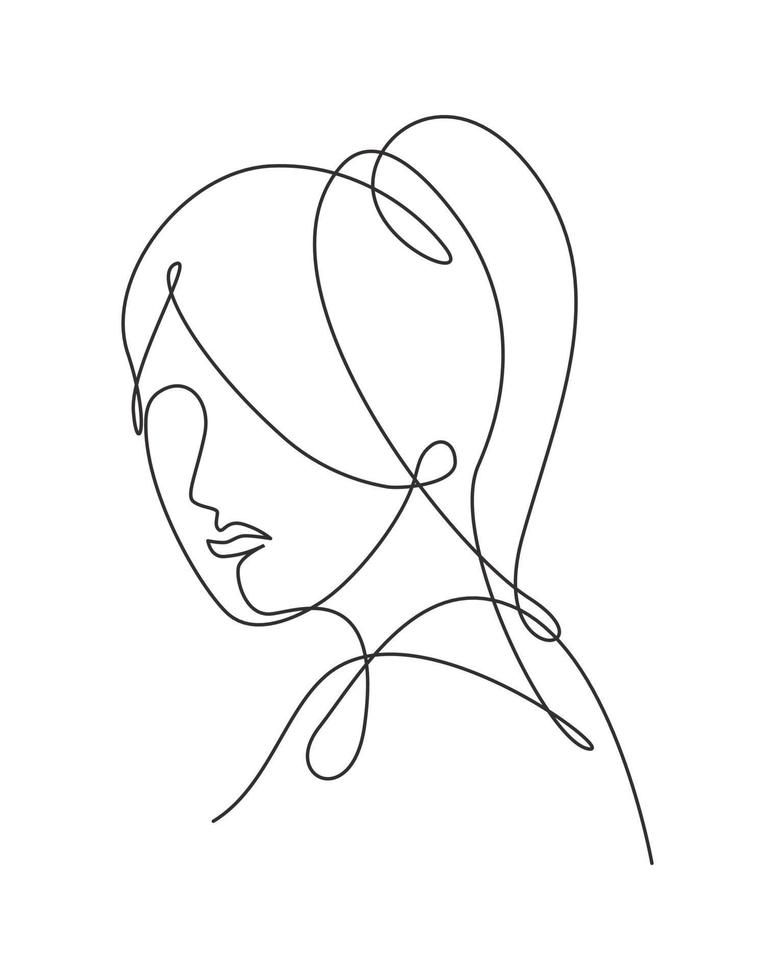 dessin au trait continu simple beau visage abstrait de femme de portrait esthétique. concept de style minimaliste silhouette féminine modèle assez sexy. illustration graphique de vecteur de conception de dessin d'une ligne à la mode