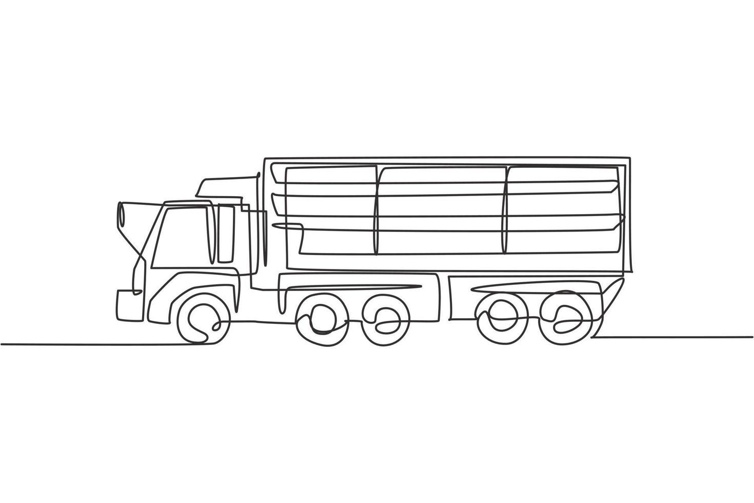 un seul dessin d'illustration vectorielle de longue remorque de camion.  véhicules utilitaires d'entreprise. véhicules de machines lourdes pour le  concept de livraison logistique. conception de dessin graphique en ligne  continue moderne 3594118