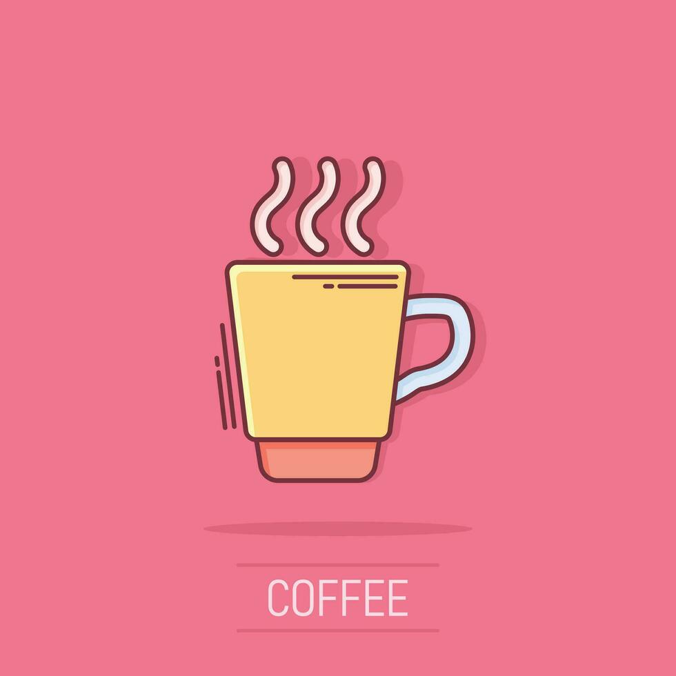 café, icône de tasse de thé dans le style comique. pictogramme d'illustration de dessin animé de vecteur de tasse de café. boisson effet splash concept d'entreprise.