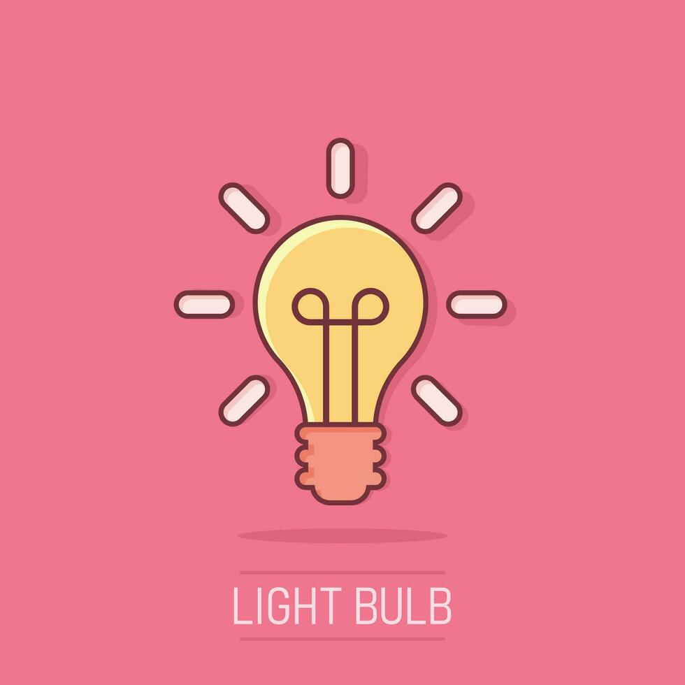 icône d'ampoule dans le style comique. pictogramme d'illustration de dessin animé de vecteur d'ampoule. effet d'éclaboussure de concept d'entreprise d'idée de lampe.
