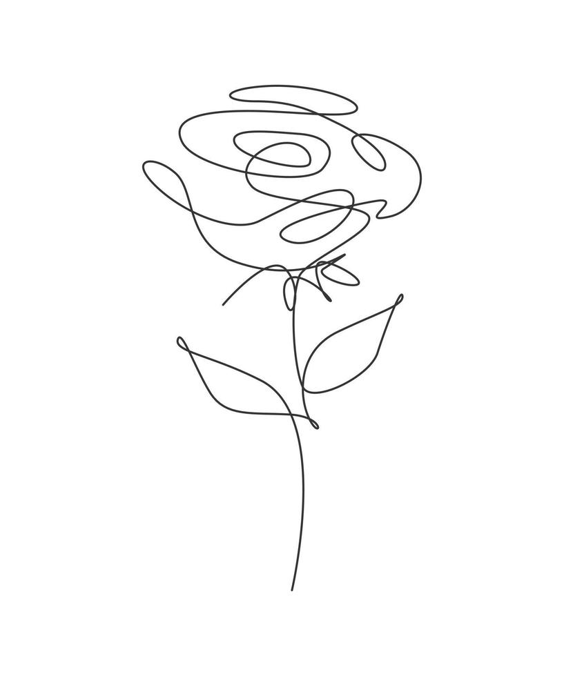 un seul dessin au trait beauté illustration vectorielle de fleur rose fraîche. style floral tropical minimal, concept romantique d'amour pour affiche, impression de décoration murale. conception de dessin graphique en ligne continue moderne vecteur