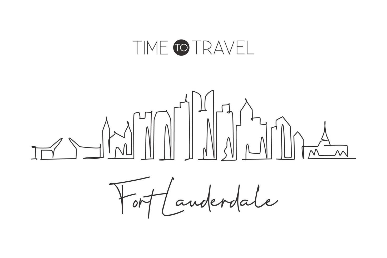 un seul dessin au trait fort lauderdale city skyline florida. paysage de ville historique du monde. meilleure carte postale de destination de vacances. trait modifiable tendance ligne continue dessiner illustration vectorielle de conception vecteur