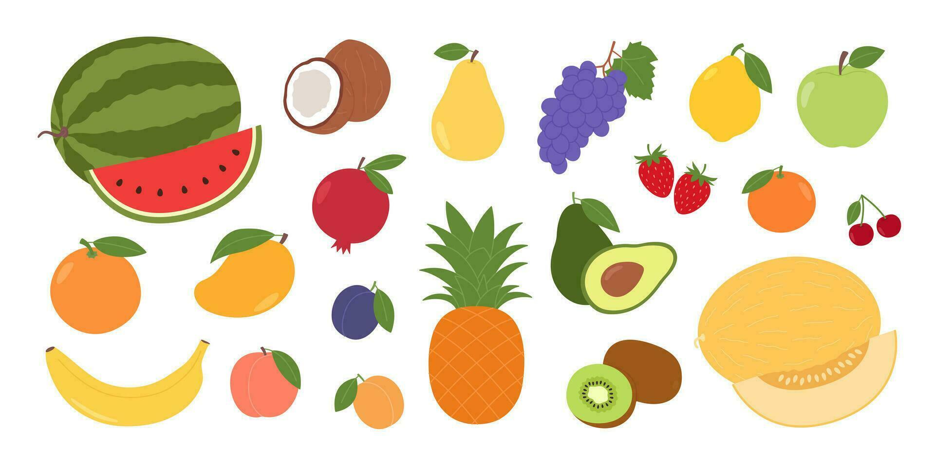 ensemble de différent des fruits et baies. Naturel tropical des fruits. BIO, végétarien aliments. en bonne santé alimentaire. vecteur plat illustration isolé sur blanc Contexte