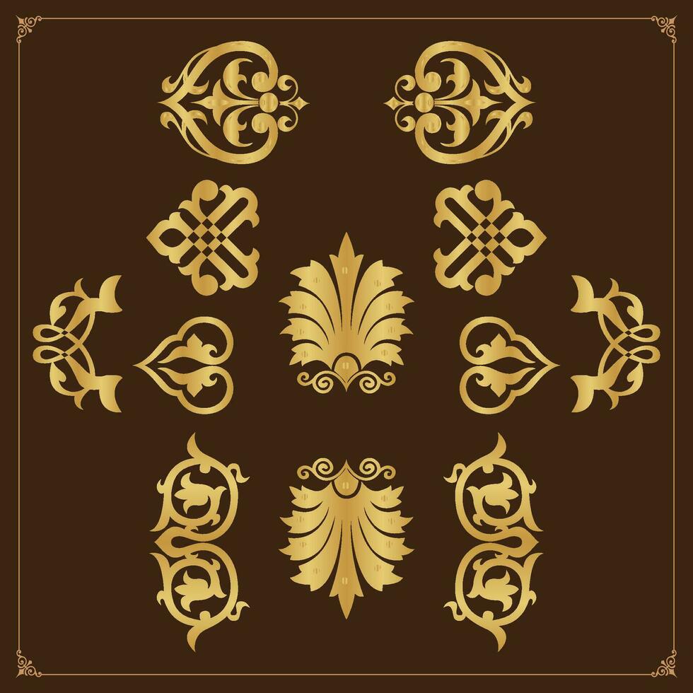 d'or ancien floral éléments art déco style décoratif frontière cadres et diviseurs. vecteur