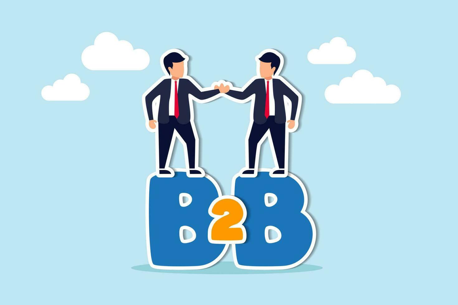 b2b business to business marketing, accord d'entreprise, chaîne d'approvisionnement ou accord commercial entre concept d'entreprise, poignée de main partenaire d'hommes d'affaires de confiance pour convenir d'un accord commercial sur l'alphabet b2b. vecteur