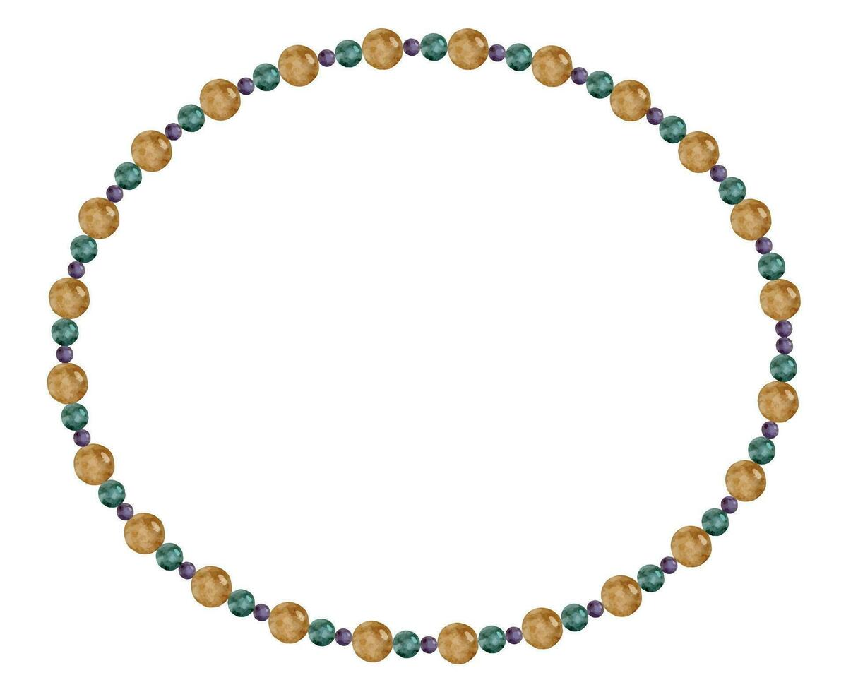 main tiré aquarelle mardi gras carnaval symboles. chaîne de perles Collier bijoux jette dans traditionnel couleur. Célibataire objet isolé sur blanc Contexte. conception pour fête invitation, imprimer, magasin vecteur