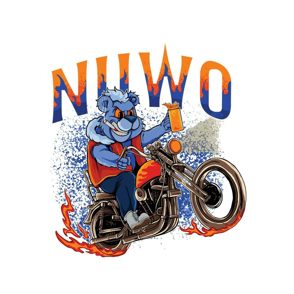 nounours ours avec une moto impression conception illustration et une verre de Bière vecteur