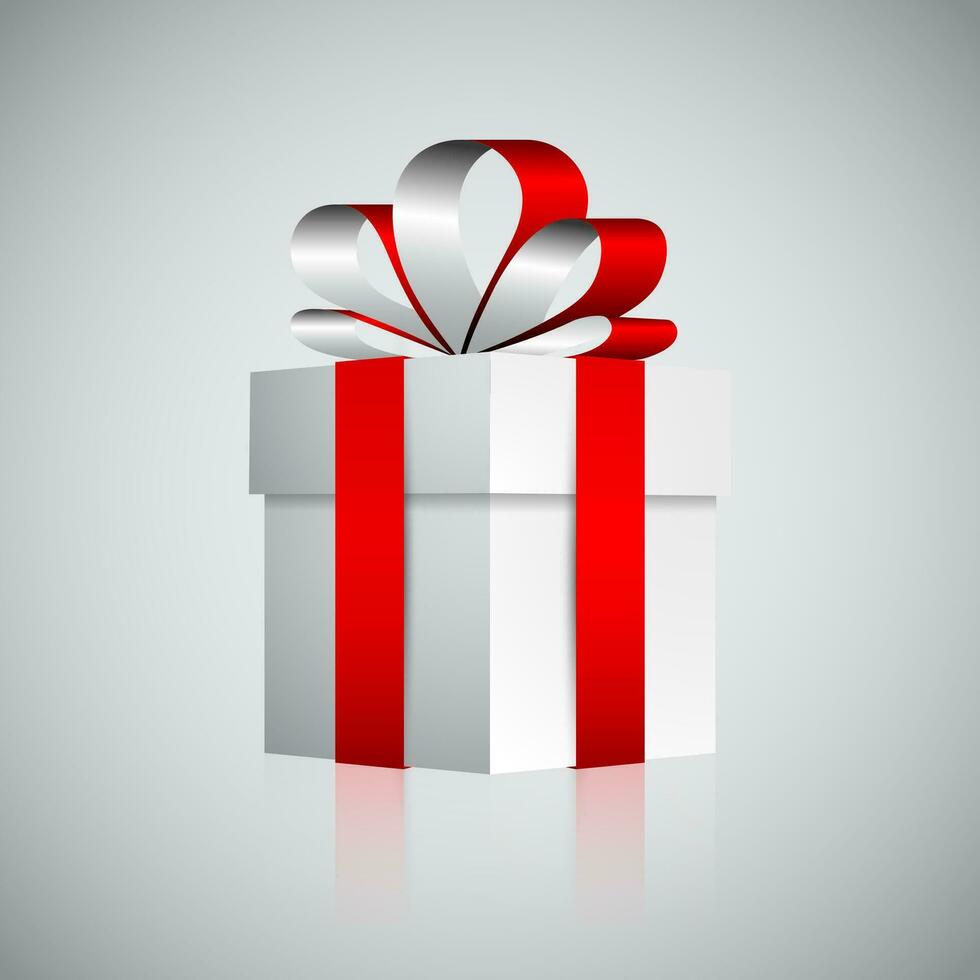 blanc cadeau boîte avec rouge ruban, Valentin ou Noël présent vecteur