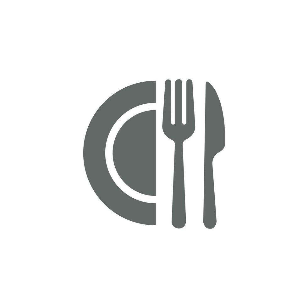 gris coutellerie ensemble icône isolé sur blanc Contexte. cuillère, fourches, couteau, plaque. restaurant affaires concept, vecteur illustration