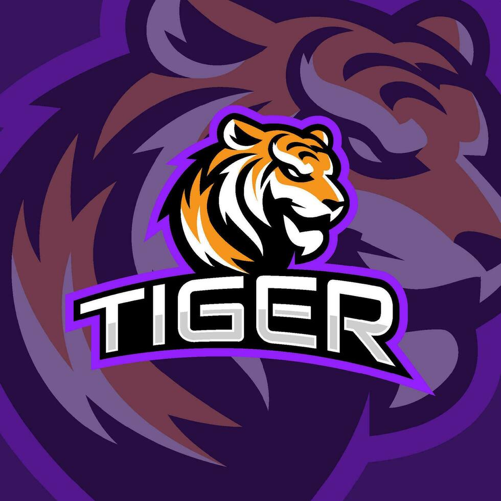 en colère tigre tête mascotte esport vecteur illustration. carnivore jeu équipe mascotte emblème.