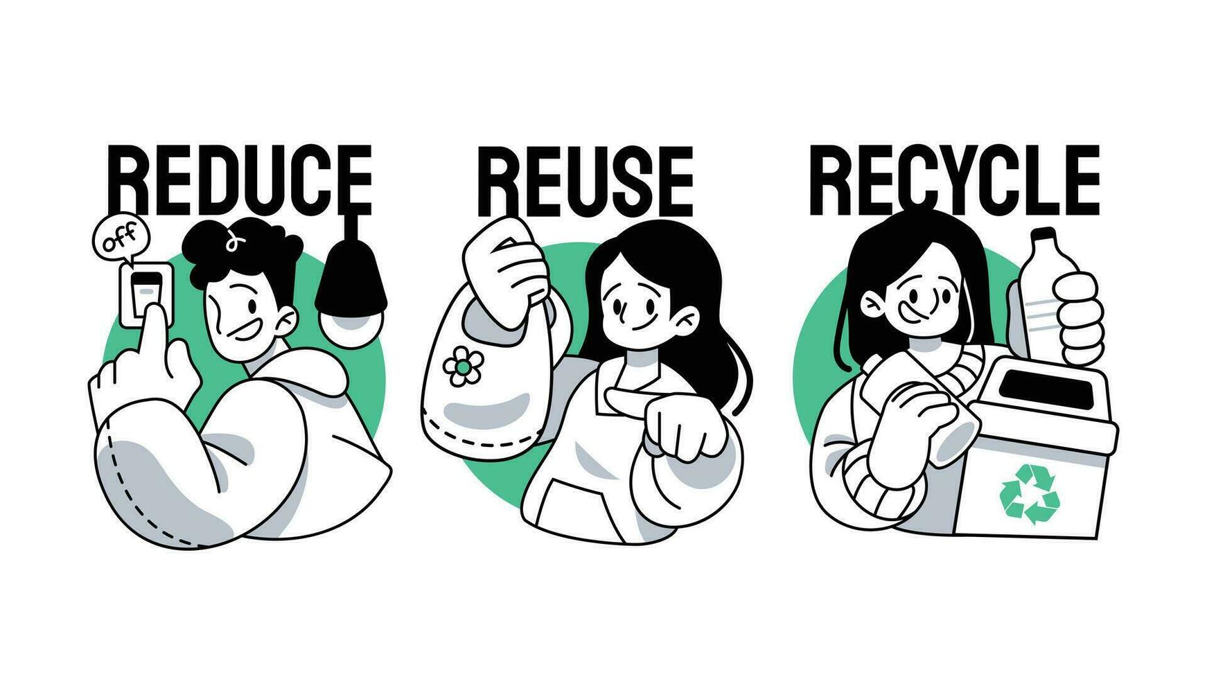 réduire, réutilisation, recycler 3r concept symbole avec gens vecteur illustration