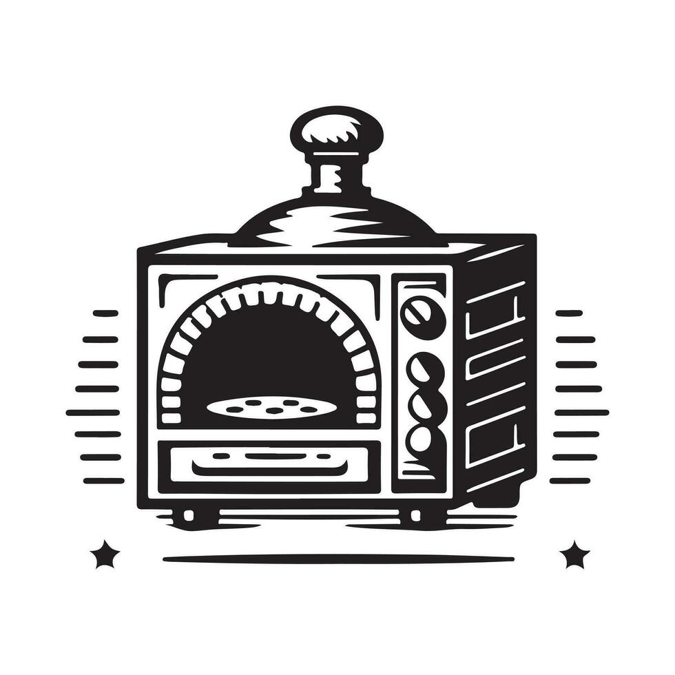 ancien main tiré illustration logo de traditionnel pierre Pizza four vecteur