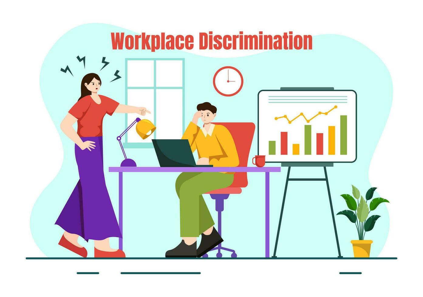 lieu de travail la discrimination vecteur conception illustration de employé avec sexuel harcèlement et désactivée la personne pour égal emploi opportunité