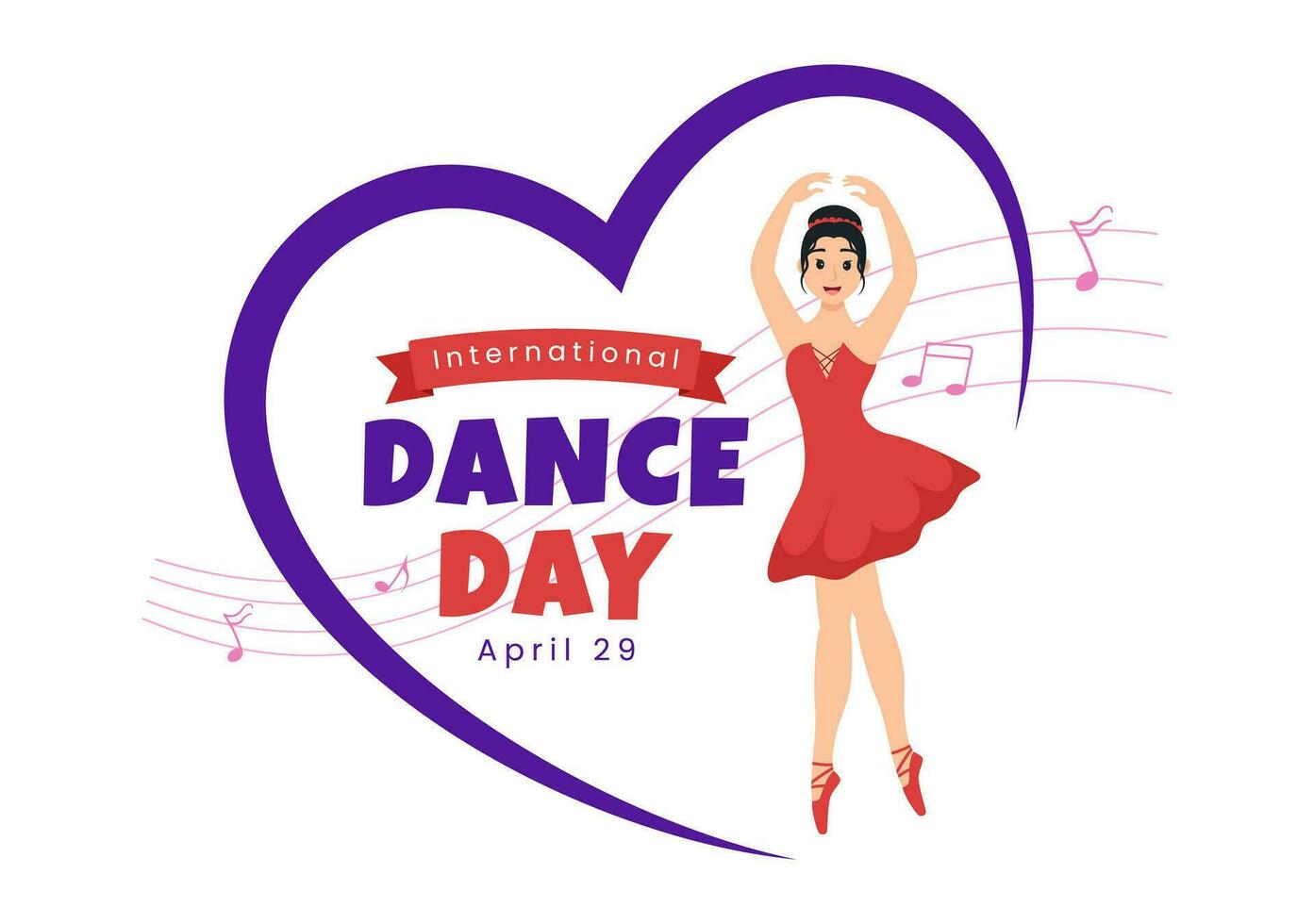 international Danse journée vecteur illustration sur 29 avril avec professionnel dansant performant couple ou Célibataire à étape dans plat dessin animé Contexte