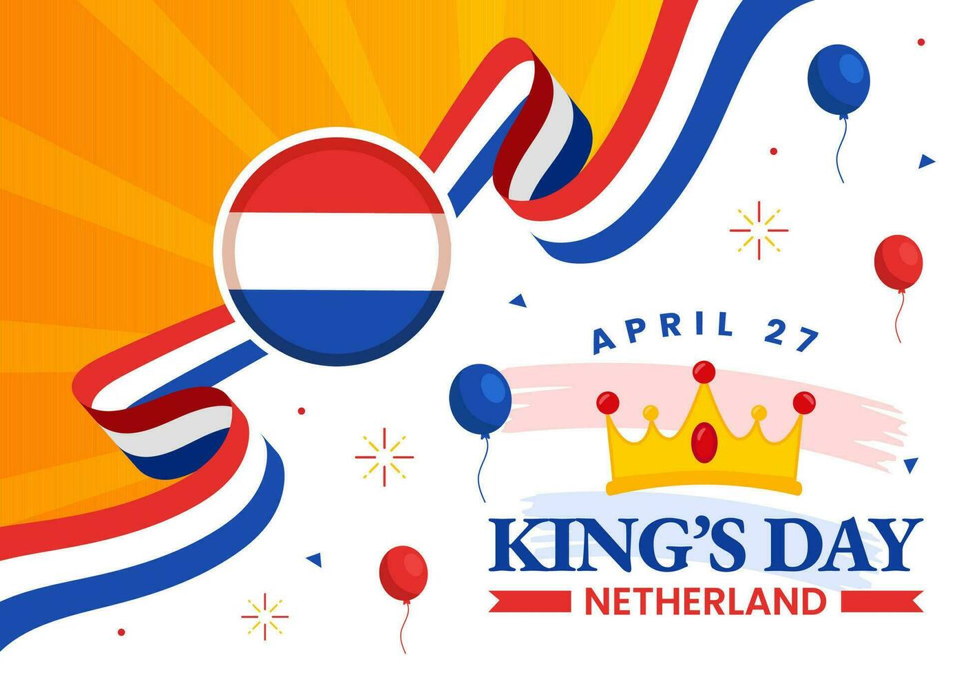 content rois Pays-Bas journée vecteur illustration sur 27 avril avec agitant drapeaux et ruban dans Roi fête plat dessin animé Contexte conception
