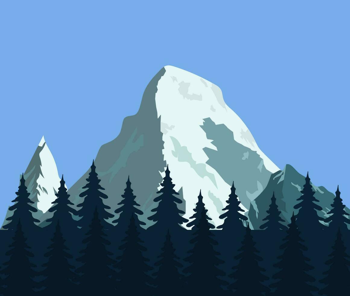 Montagne paysage avec forêt et rochers vecteur