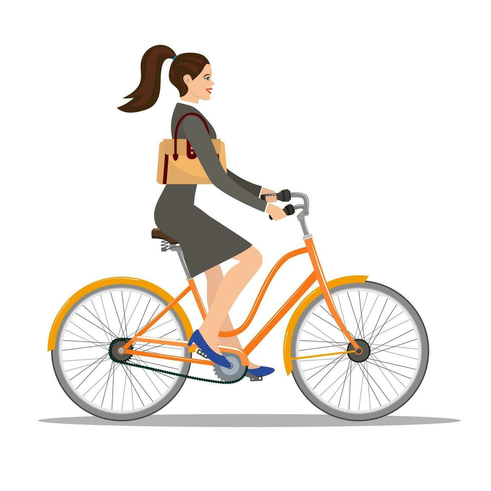 magnifique femme dans robe monte une vélo vecteur