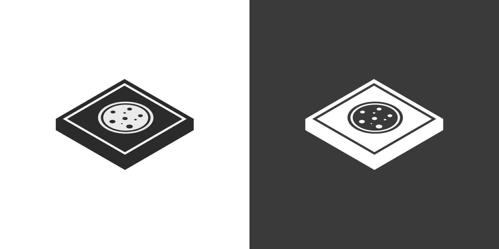 Pizza boîte isométrique icône. une boîte de Pizza noir silhouette sur blanc Contexte et inversé blanc sur noir. vecteur conception pour une nettoyer esthétique. Pizza boîte icône simpliste illustration minimaliste style