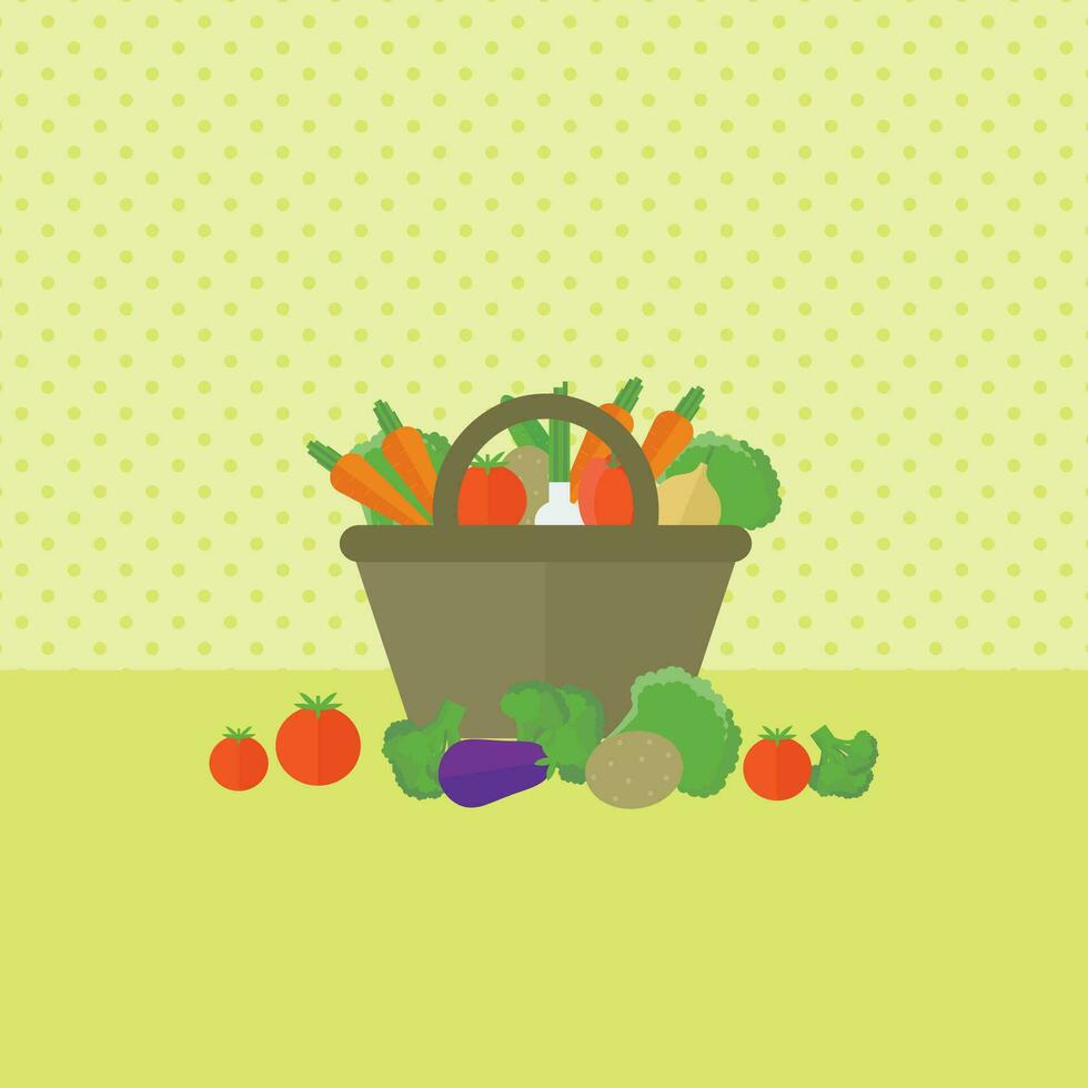 une panier ou sac avec divers des légumes sur le cuisine table vecteur