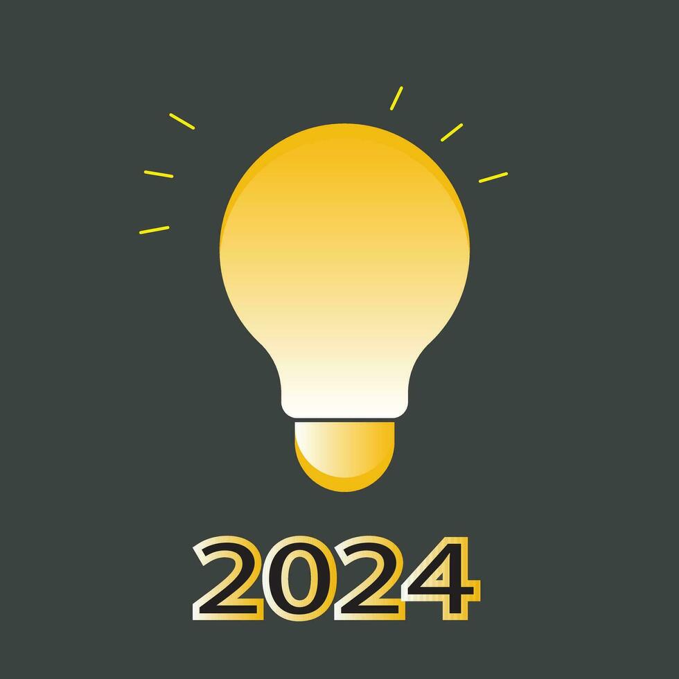 2024 concept Facile et créatif, avec lumière ampoule Nombres pour innovant affaires début vecteur