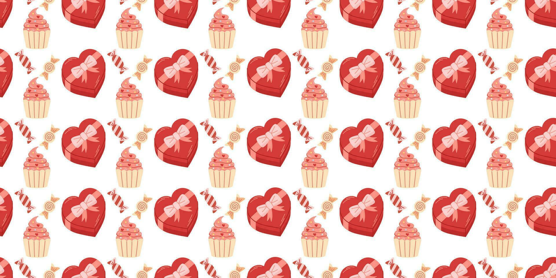 valentines journée sans couture modèle. l'amour bonbons, des sucreries. plat vecteur illustration.