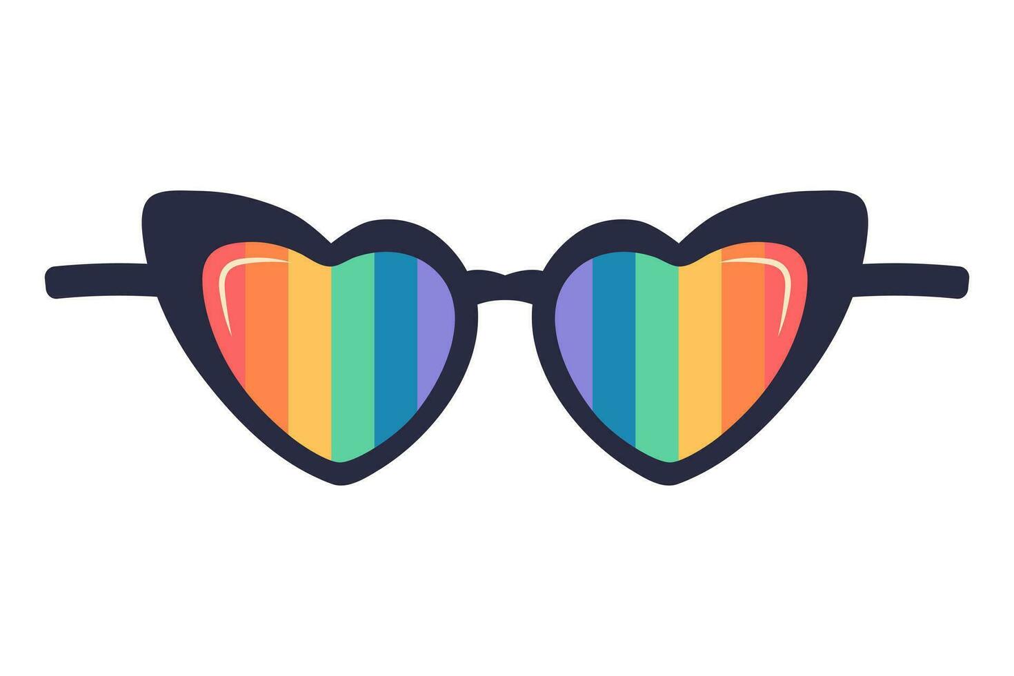 cœur en forme de des lunettes de soleil avec arc en ciel lentille. fierté lgbt lunettes. plat vecteur illustration.