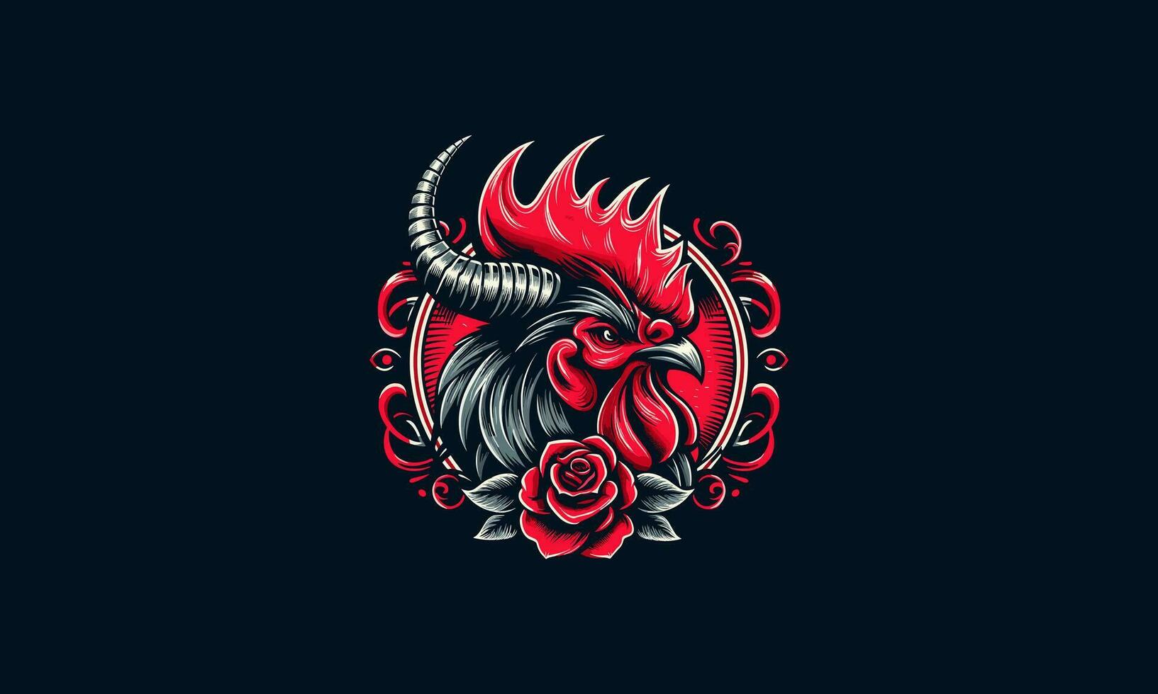 tête coq et rouge Rose et flammes vecteur conception