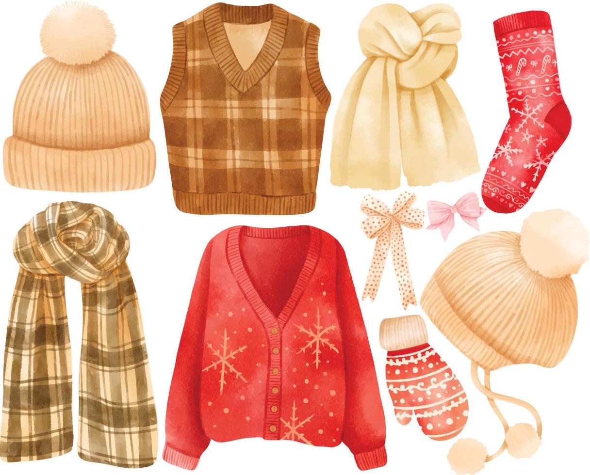 vêtements de noël éléments illustrations styles aquarelle vecteur