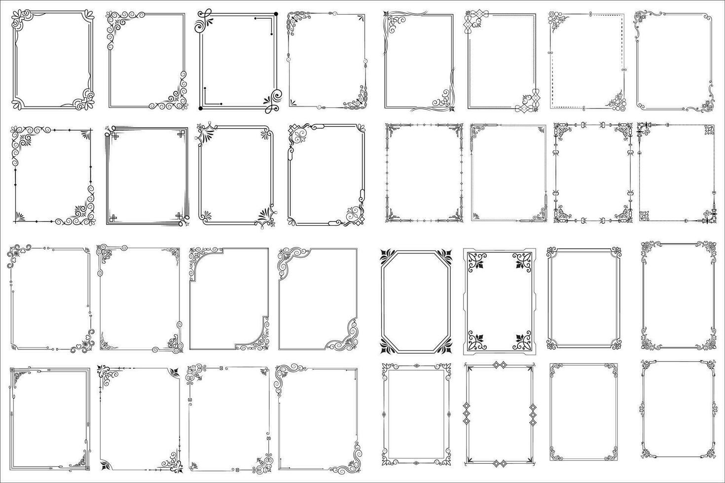 ensemble de décoratif ancien coin forme cadres et les frontières. floral ornemental Cadre. calligraphique Cadre et page décoration. vecteur illustration