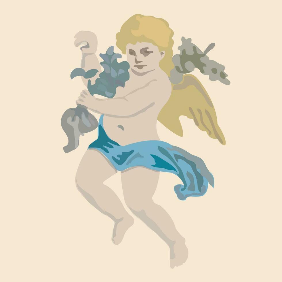 ange ou Cupidon, bébé salutation carte, main tiré vecteur illustration, ancien esquisser