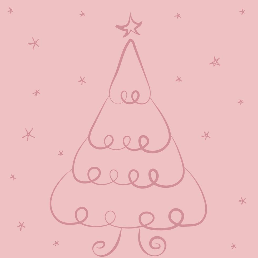 hiver Noël composition. vecteur illustration de main tiré Noël arbre sur rose Contexte