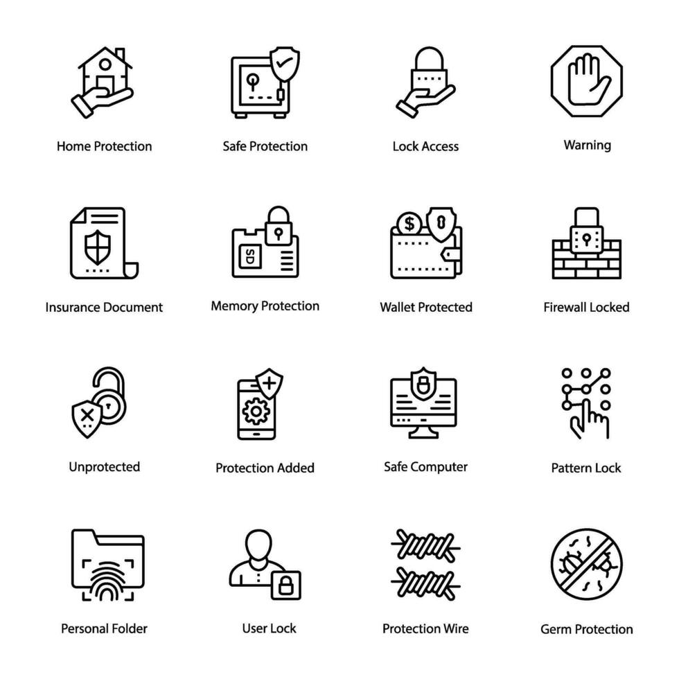 Sécurité et protection ligne vecteur Icônes ensemble