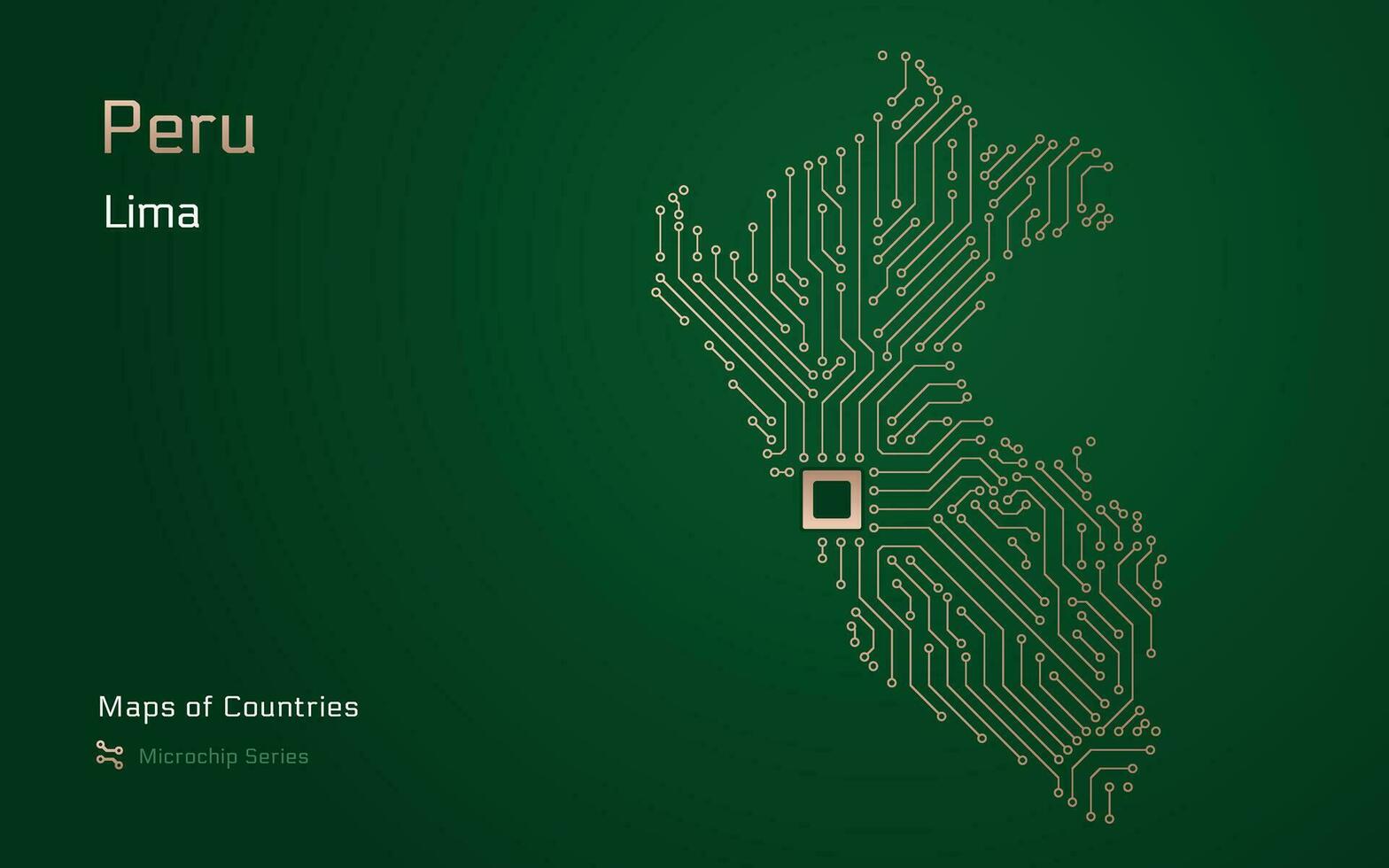 Pérou carte avec une Capitale de Lima montré dans une puce électronique modèle. gouvernement électronique. tsmc. monde des pays vecteur Plans. puce électronique séries