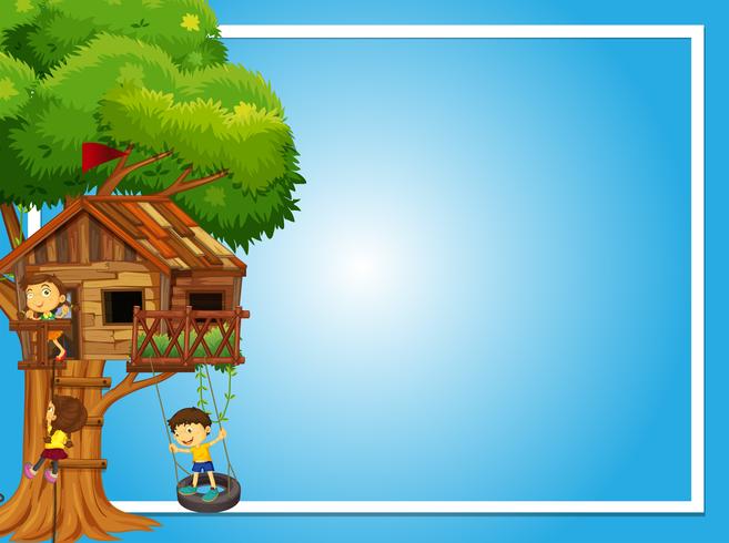 Modèle de bordure avec des enfants sur Treehouse vecteur