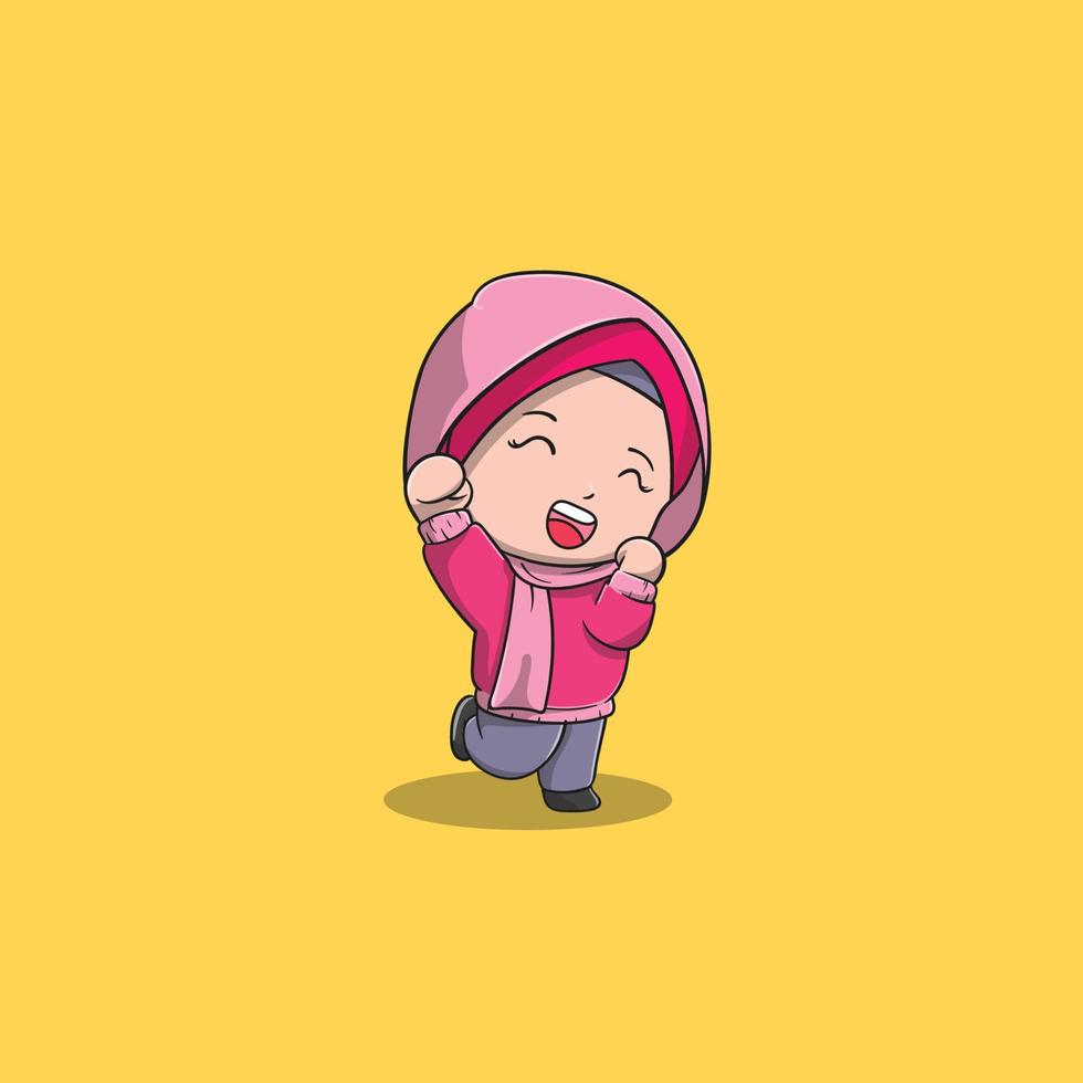 fille heureuse, illustration d'icône de vecteur de définition musulmane de thanksgiving. style cartoon plat