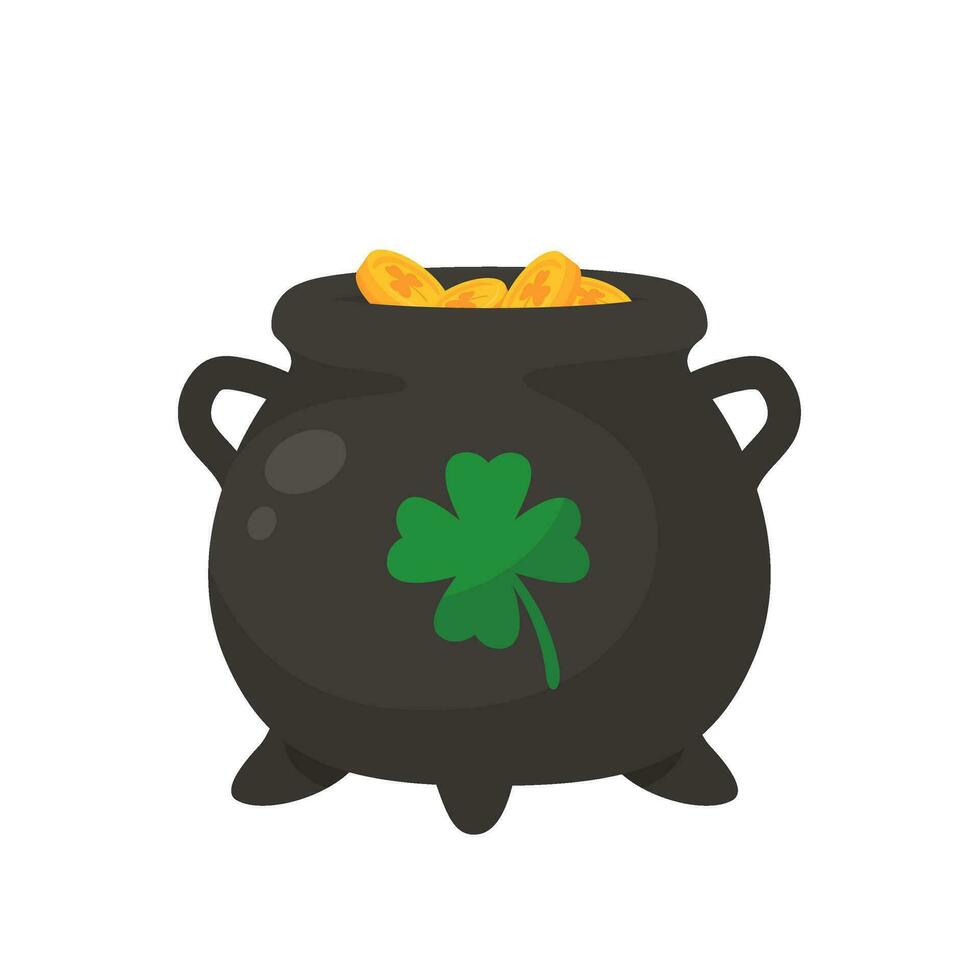 le vert pot est plein de or pièces de monnaie. avec bien la chance trèfle sur st patrick Festival vecteur