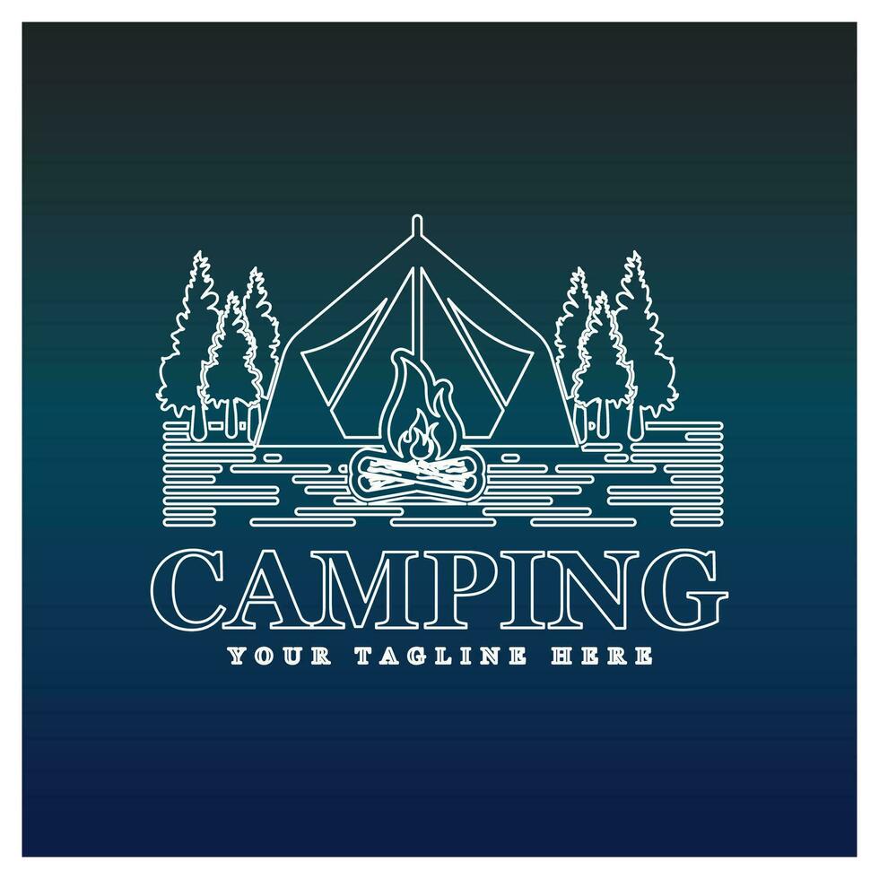 pin des arbres et camping tente texturé logo conception vecteur