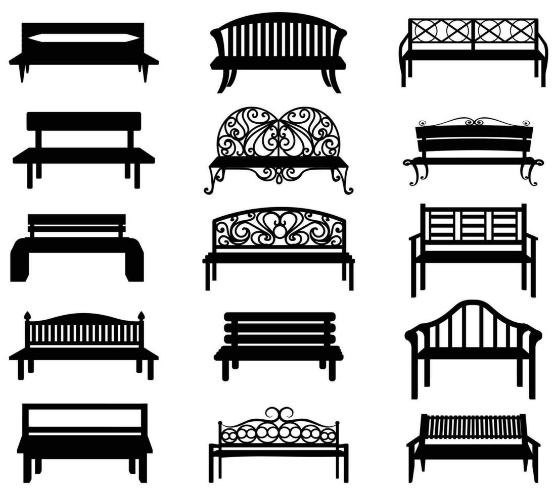 bancs silhouettes ensemble, vecteur illustration